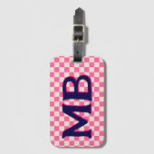 Retro Checkerboard Checked Patches Pink Blau Gepäckanhänger (Vorderseite Vertikal)