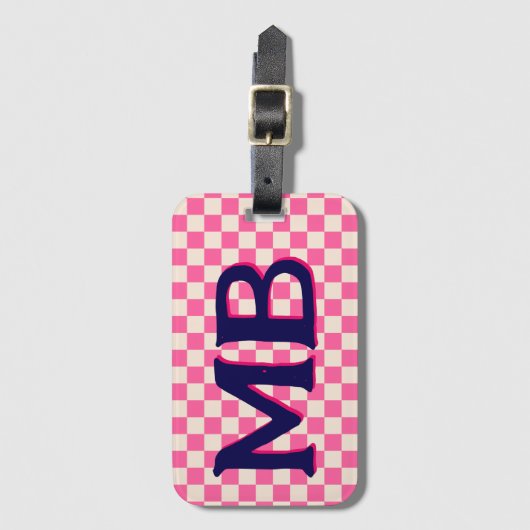 Retro Checkerboard Checked Patches Pink Blau Gepäckanhänger (Vorderseite Vertikal)