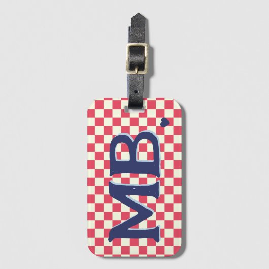 Retro Checkerboard Checkered Pattern Red Blue Gepäckanhänger (Vorderseite Vertikal)