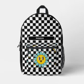 Retro Checkerboard Daisy Bedruckter Rucksack (Vorderseite)