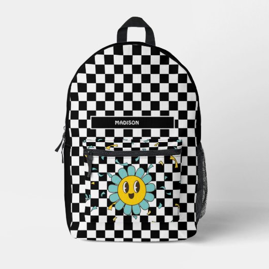 Retro Checkerboard Daisy Bedruckter Rucksack (Vorderseite)