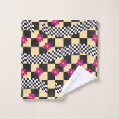 Retro-Checkerboard-Design mit Blume Badhandtuch Set (Waschlappen)