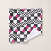 Retro-Checkerboard-Design mit Blume Badhandtuch Set (Waschlappen)