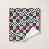 Retro-Checkerboard-Design mit Blume Badhandtuch Set (Waschlappen)