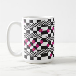 Retro-Checkerboard-Design mit Blume Kaffeetasse