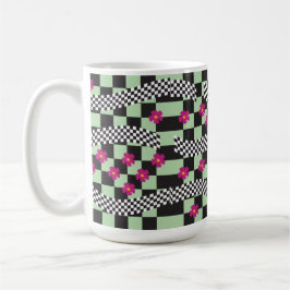 Retro-Checkerboard-Design mit Blume Kaffeetasse