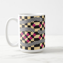 Retro-Checkerboard-Design mit Blume Kaffeetasse