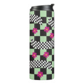 Retro-Checkerboard-Design mit Blume Thermosbecher (Nach links gedreht)
