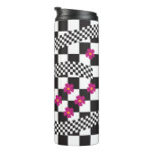 Retro-Checkerboard-Design mit Blume Thermosbecher (Nach rechts gedreht)