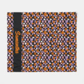 Retro Checkerboard Halloween Geister und Pumpkins Fleecedecke (Vorderseite (Horizontal))