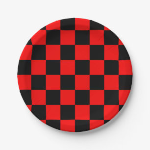 Retro Checkerboard Muster rot und schwarz Neu Pappteller