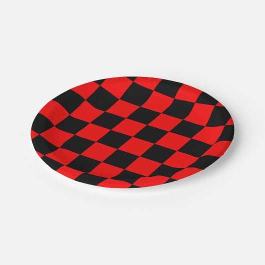 Retro Checkerboard Muster rot und schwarz Neu Pappteller (Schrägansicht)