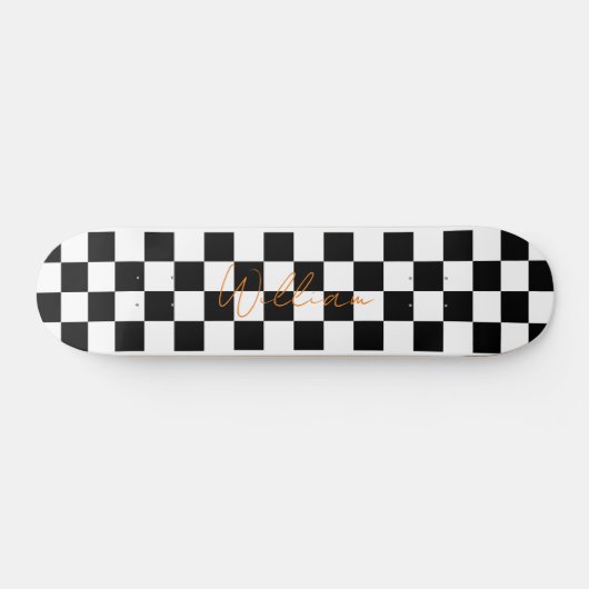 Retro Checkerboard Muster weiß und schwarz Skateboard (Horizontal)