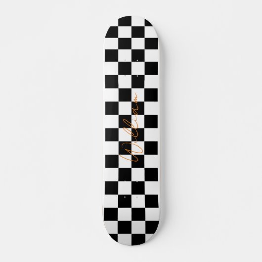 Retro Checkerboard Muster weiß und schwarz Skateboard (Vorne)