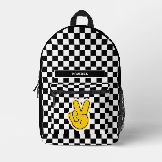 Retro Checkerboard Peace Sign Bedruckter Rucksack (Vorderseite)