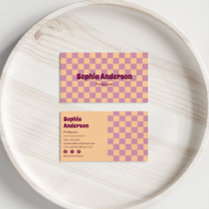 Retro-Checkerboard-Pfirsich und Lila Visitenkarte