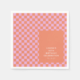 Retro Checkerboard Rosa Orange Custom Geburtstag Serviette