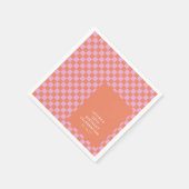 Retro Checkerboard Rosa Orange Custom Geburtstag Serviette (Ecke)