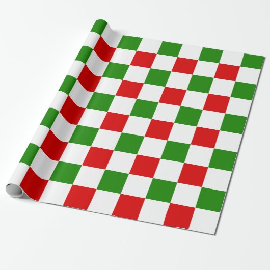 Retro Checkerboard Rot und Grün Weihnachten Geschenkpapier (Ungerollt)