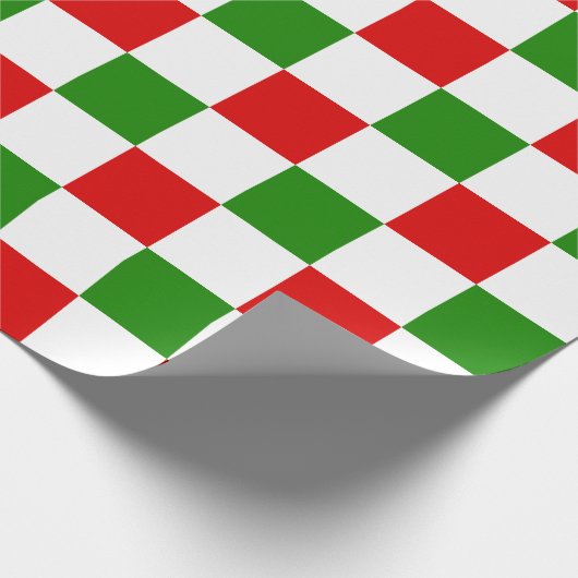 Retro Checkerboard Rot und Grün Weihnachten Geschenkpapier (Ecke)