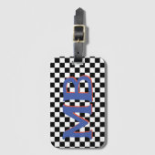 Retro Checkerboard Schachbrettmuster Blau Orange Gepäckanhänger (Vorderseite Vertikal)