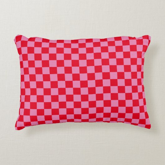 Retro Checkerboard Schachbrettmuster rosa Orange Dekokissen (Vorderseite)