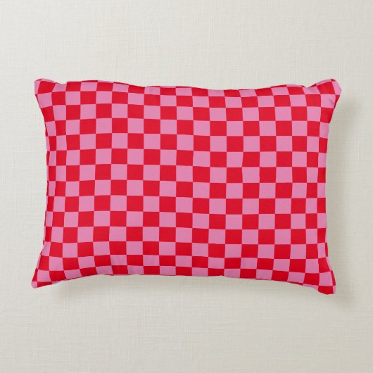 Retro Checkerboard Schachbrettmuster rosa Orange Dekokissen (Rückseite)