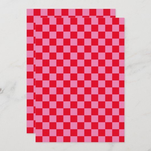 Retro Checkerboard Schachbrettmuster rosa Orange Einladung (Vorne/Hinten)