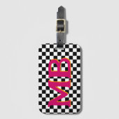 Retro Checkerboard Schachbrettmuster rosa Orange Gepäckanhänger (Vorderseite Vertikal)