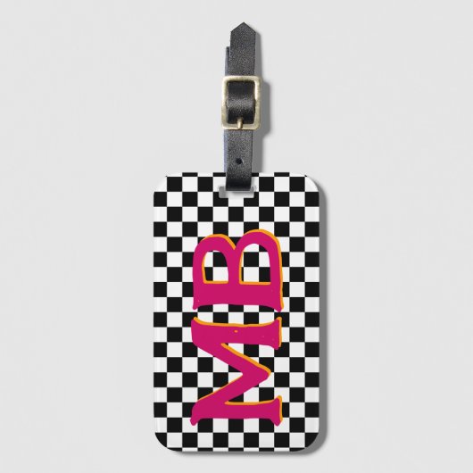 Retro Checkerboard Schachbrettmuster rosa Orange Gepäckanhänger (Vorderseite Vertikal)