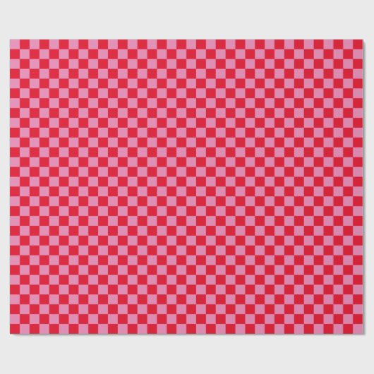 Retro Checkerboard Schachbrettmuster rosa Orange Geschenkpapier (Flach)