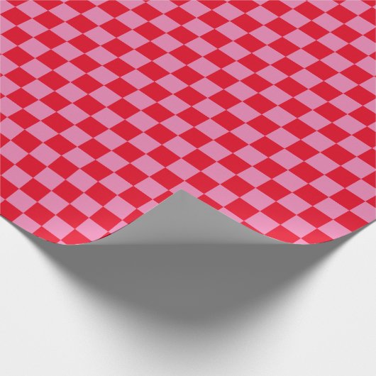 Retro Checkerboard Schachbrettmuster rosa Orange Geschenkpapier (Ecke)