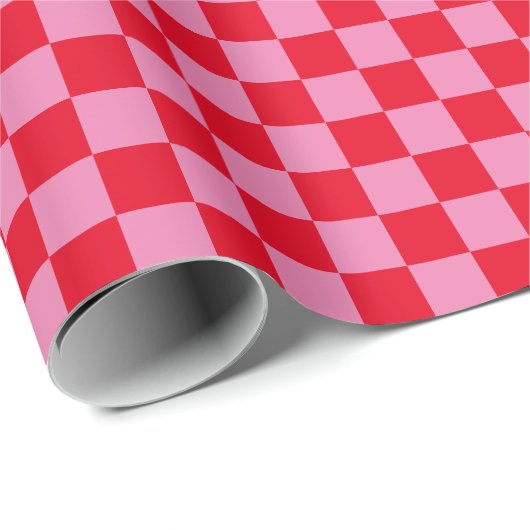 Retro Checkerboard Schachbrettmuster rosa Orange Geschenkpapier (Rolleneckpunkt)