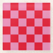 Retro Checkerboard Schachbrettmuster rosa Orange Glasuntersetzer (Vorderseite)