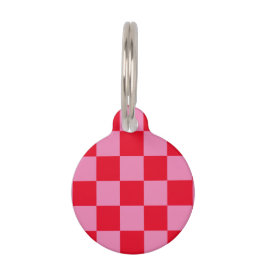 Retro Checkerboard Schachbrettmuster rosa Orange Haustiermarke