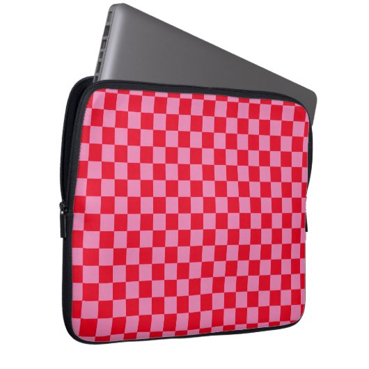 Retro Checkerboard Schachbrettmuster rosa Orange Laptopschutzhülle (Vorne Rechts)