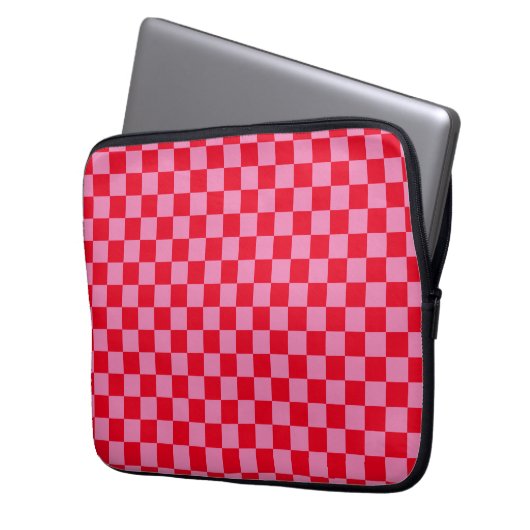 Retro Checkerboard Schachbrettmuster rosa Orange Laptopschutzhülle (Vorderseite Links)