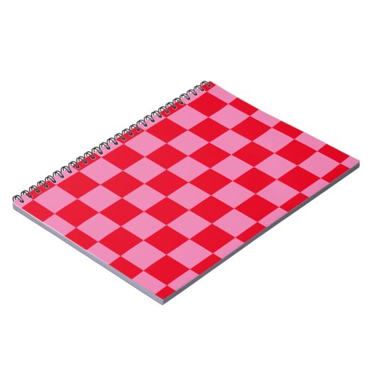 Retro Checkerboard Schachbrettmuster rosa Orange Notizblock (Linke Seite)