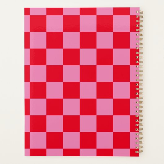 Retro Checkerboard Schachbrettmuster rosa Orange Planer (Rückseite)