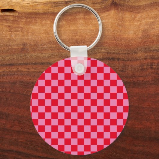Retro Checkerboard Schachbrettmuster rosa Orange Schlüsselanhänger (Vorderseite)