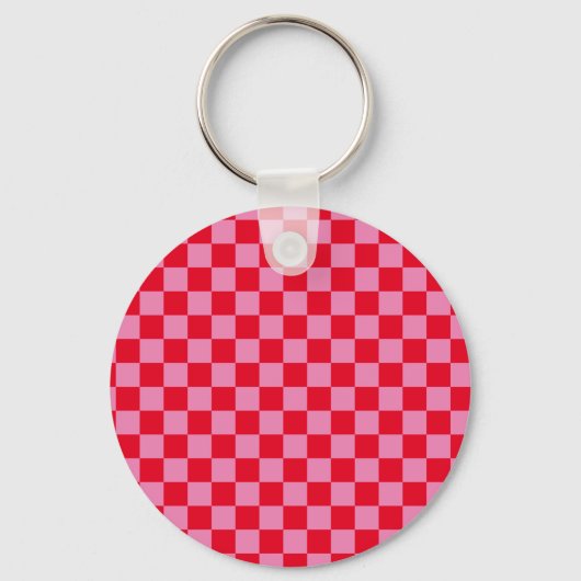 Retro Checkerboard Schachbrettmuster rosa Orange Schlüsselanhänger (Rückseite)
