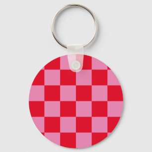 Retro Checkerboard Schachbrettmuster rosa Orange Schlüsselanhänger