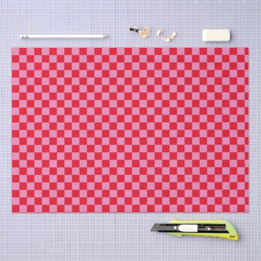 Retro Checkerboard Schachbrettmuster rosa Orange Seidenpapier (Handwerk)