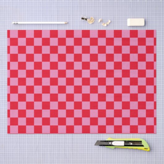 Retro Checkerboard Schachbrettmuster rosa Orange Seidenpapier (Handwerk)