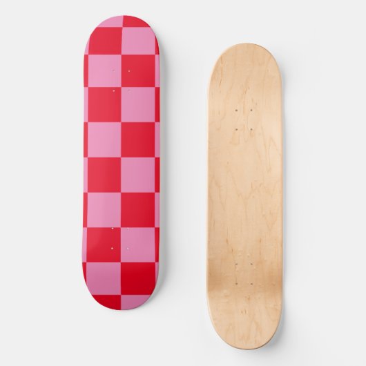 Retro Checkerboard Schachbrettmuster rosa Orange Skateboard (Vorderseite)