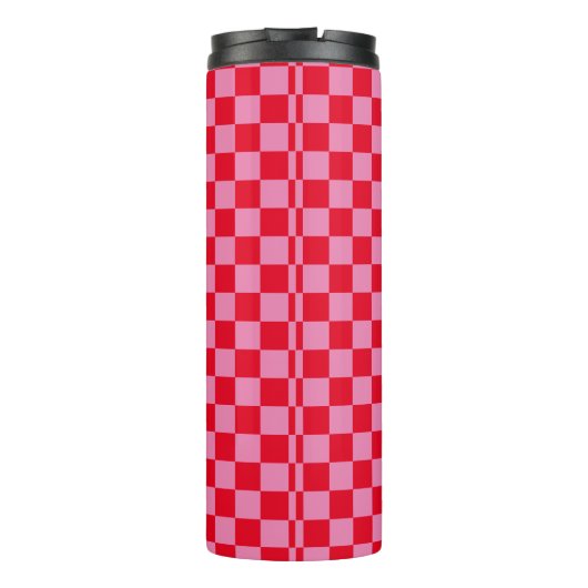 Retro Checkerboard Schachbrettmuster rosa Orange Thermosbecher (Rückseite)