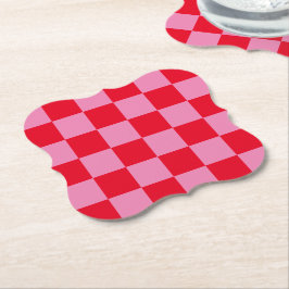 Retro Checkerboard Schachbrettmuster rosa Orange Untersetzer