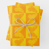 Retro Checkerboard Schmetterling Muster Gelb Orang Geschenkpapier Set (Beispiel)