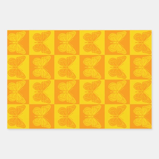 Retro Checkerboard Schmetterling Muster Gelb Orang Geschenkpapier Set (Vorderseite)