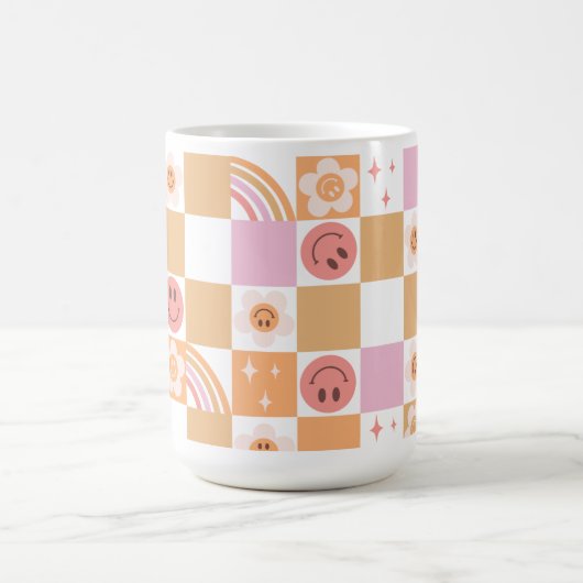 Retro Checkerboard Smile Face 60er Muster Tasse (Mittel)